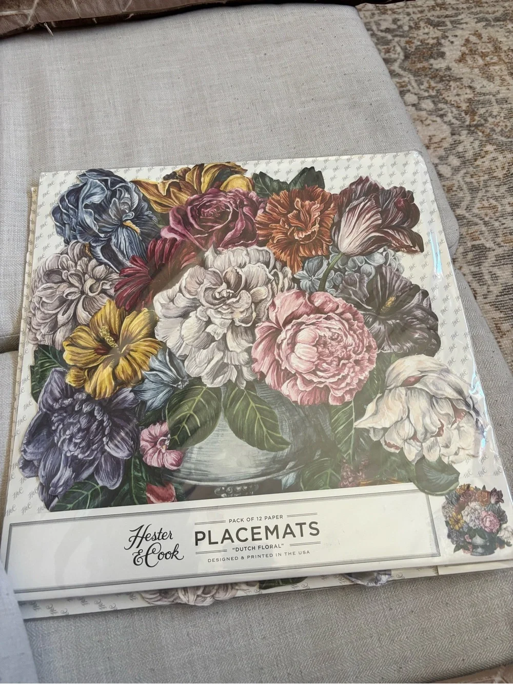 Hester & Cook Dutch Floral Paper Placemats 12-Pack NIP Botanical Table Decor